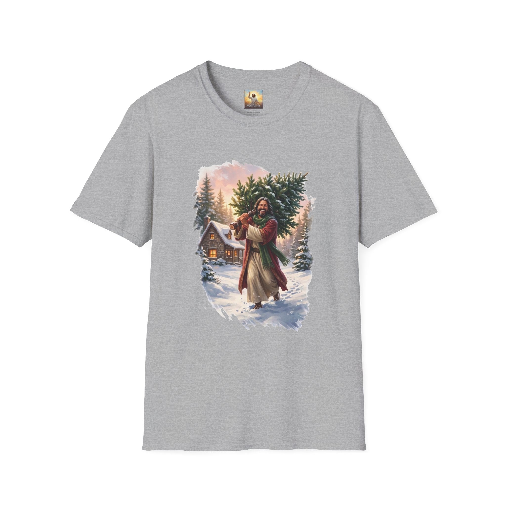 Jesus Christmas Tree Shirt | Jesus Carrying a Christmas Tree Christian Christmas Tee | Joyful Jesus
