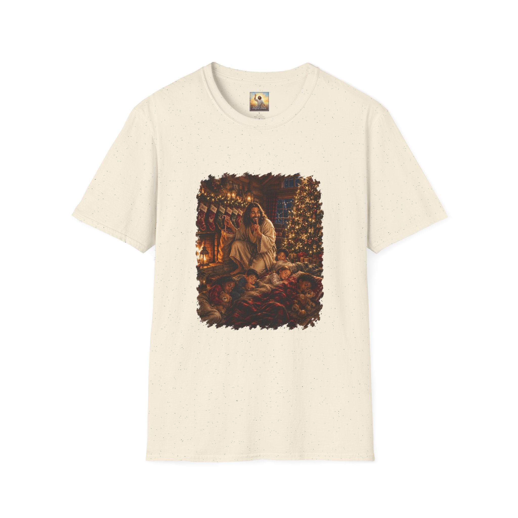 Christmas Eve Jesus Shirt | Jesus by the Fire with Sleeping Children Christian Tee | Joyful Jesus