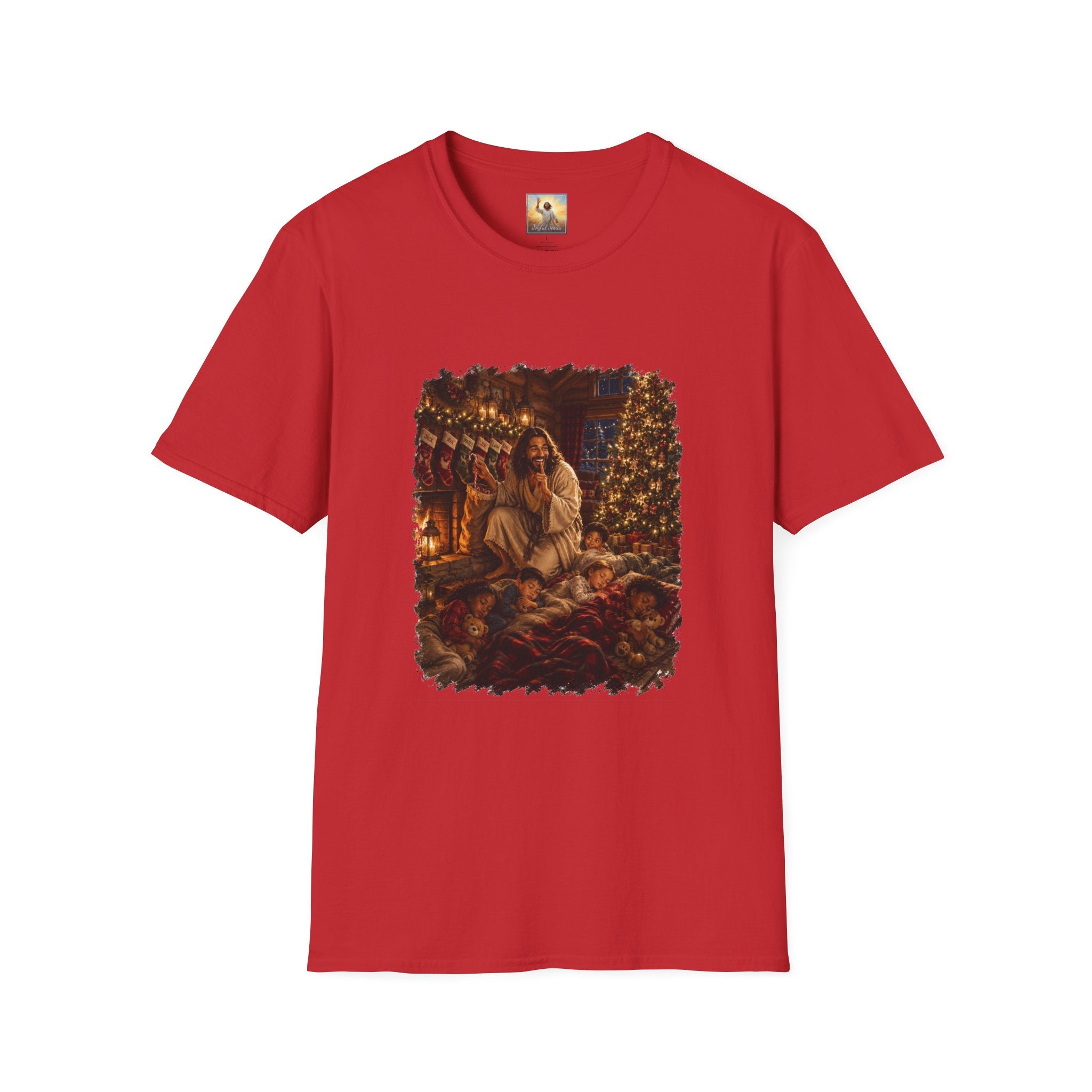 Christmas Eve Jesus Shirt | Jesus by the Fire with Sleeping Children Christian Tee | Joyful Jesus