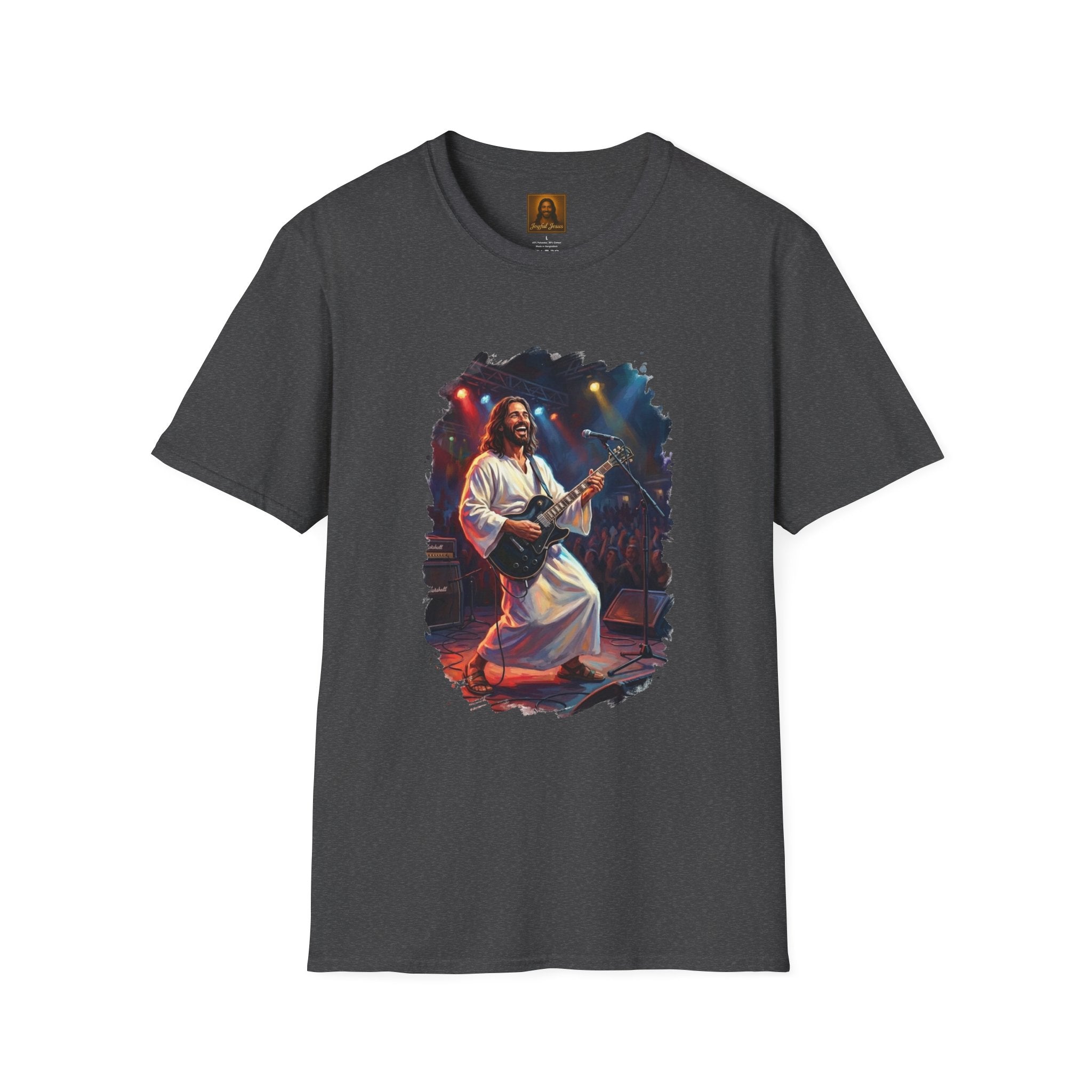 Christian T Shirt | Jesus Playing Guitar at Concert | Joyful Jesus Faith Shirt