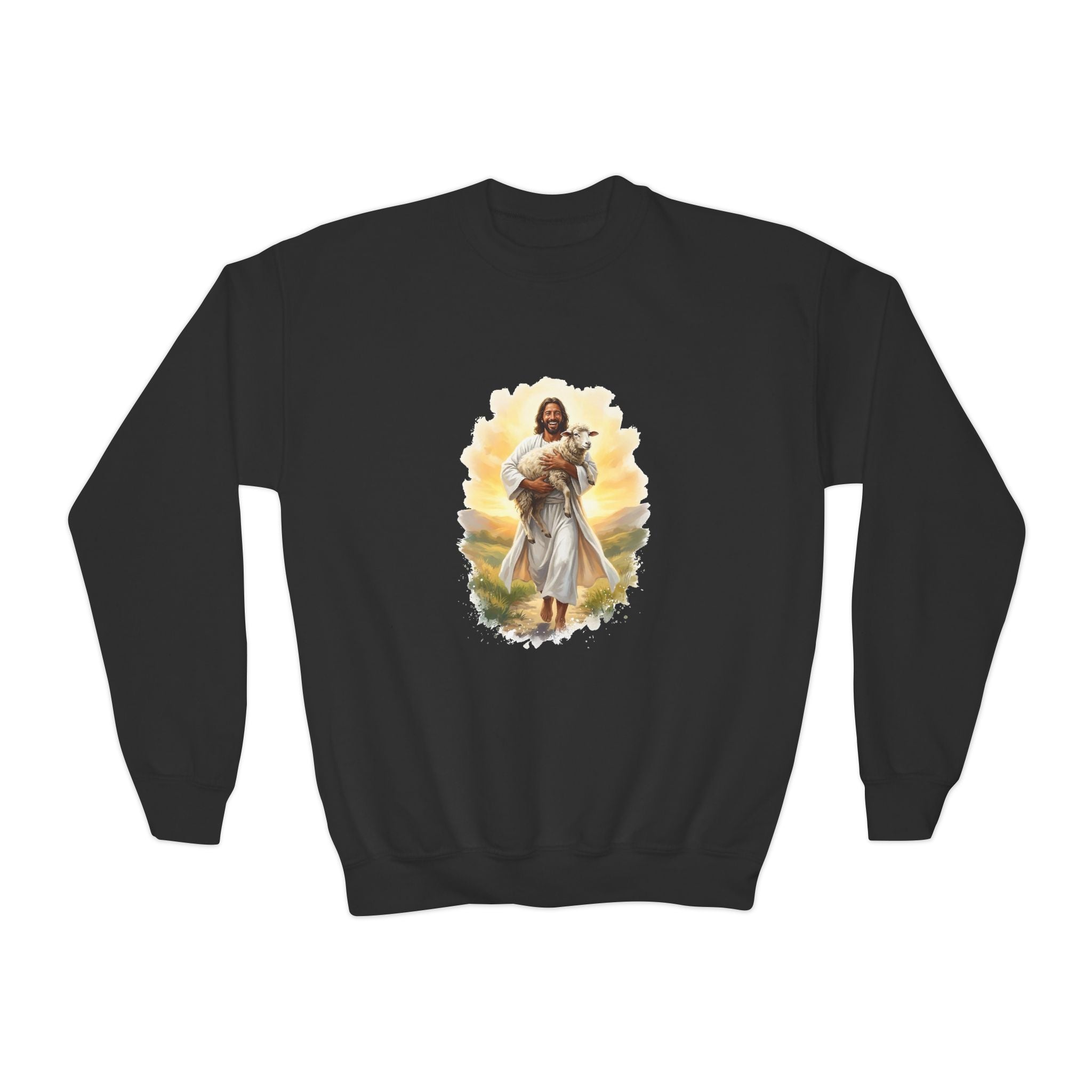 Kids Jesus Sweatshirt | Lost Sheep Good Shepherd Christian Kids Crewneck Sweatshirt | Joyful Jesus
