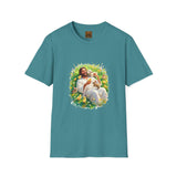 Jesus with Baby Animals Shirt, Easter Lamb Bunny Chick Art, Christian Spring Tee