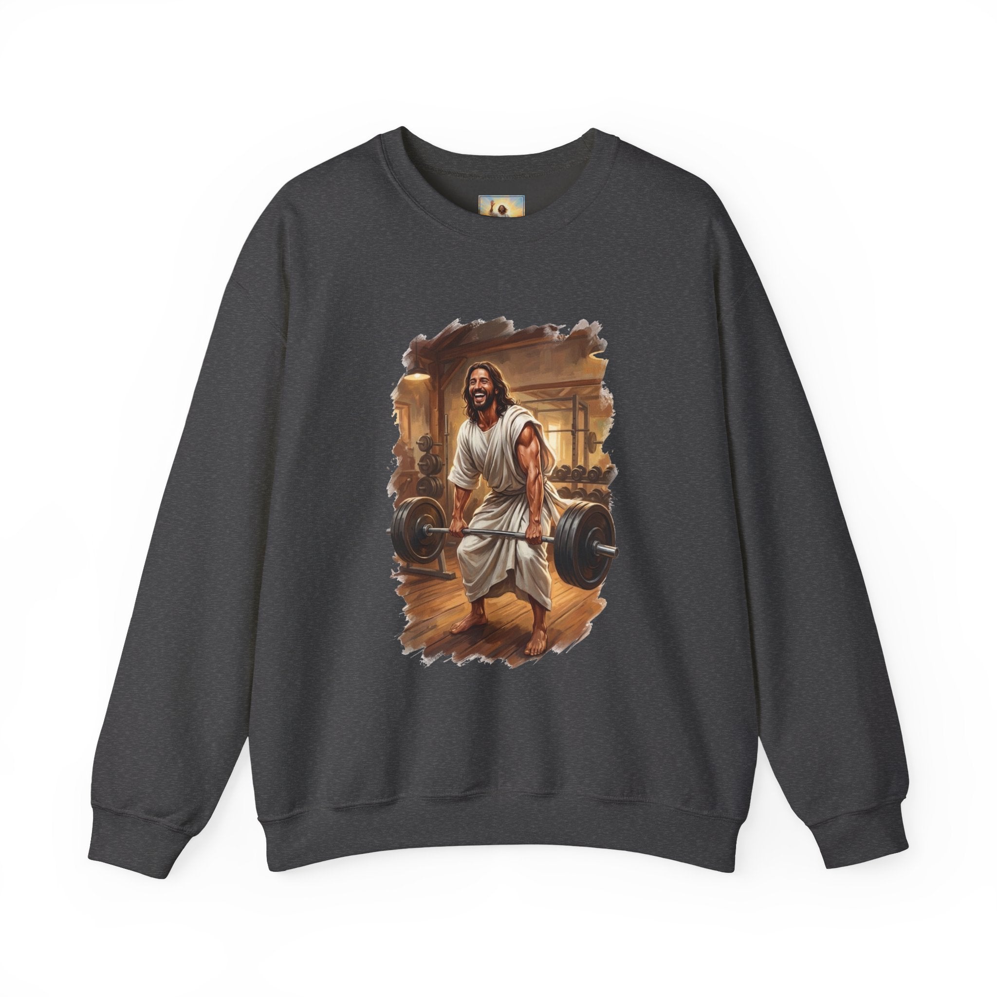 Funny Jesus Sweatshirt | Jesus Lifting Weights Christian Crewneck Sweatshirt | Faith Apparel