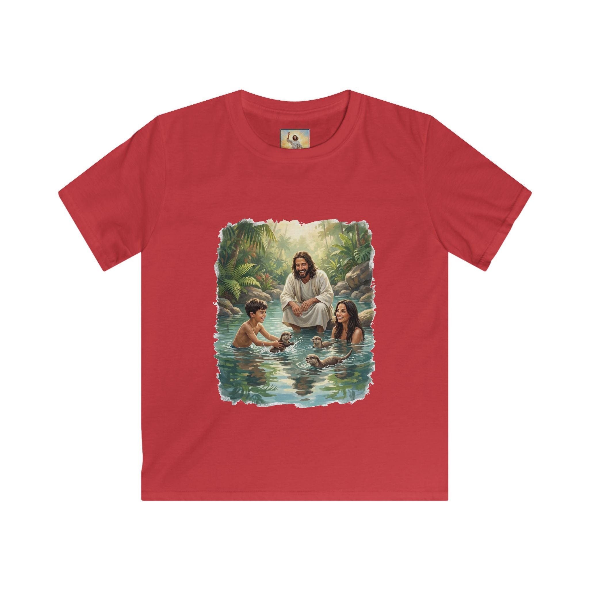 Kids Christian Shirt | Jesus with Baby Otters Funny Christian Kids T Shirt | Joyful Jesus