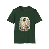 Jesus in the Garden Shirt, Easter Lily Butterfly Art, Christian Spring Tee