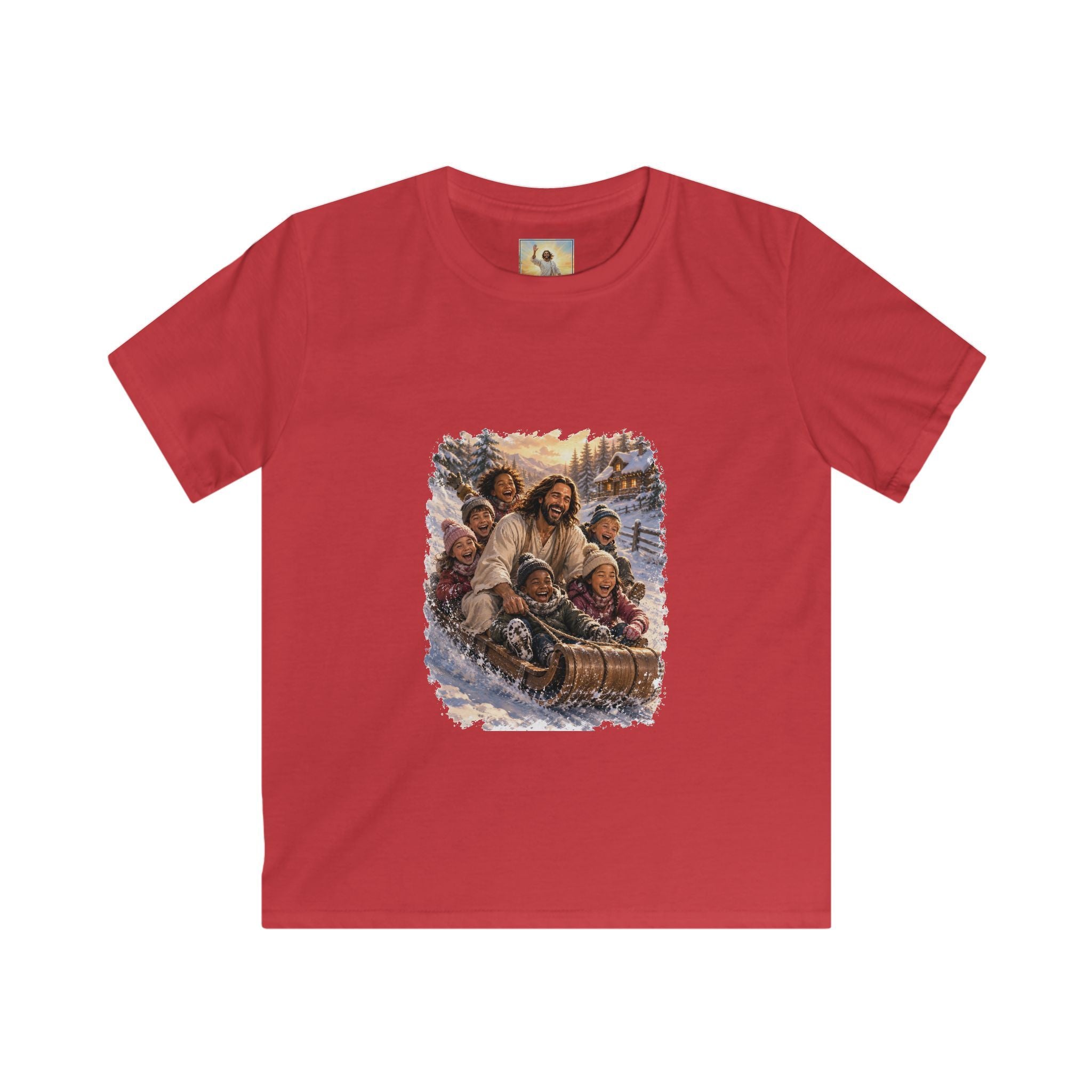 Kids Jesus Christmas Shirt | Sledding with Jesus Christian Christmas Kids T Shirt | Joyful Jesus