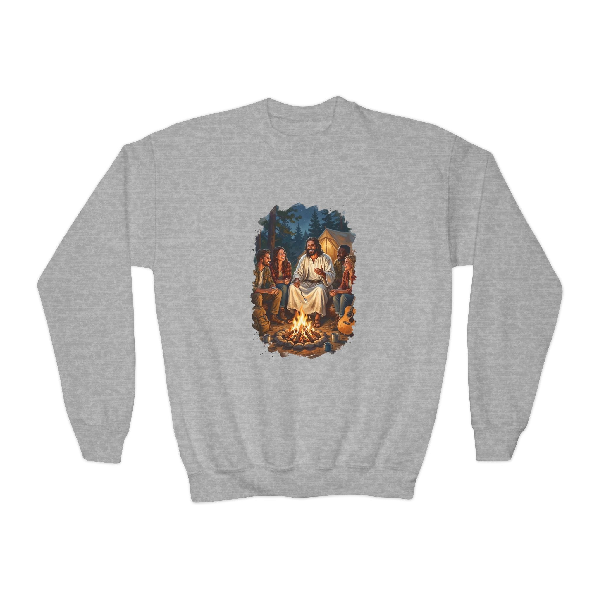Kids Jesus Sweatshirt | Camping with Jesus Christian Kids Crewneck Sweatshirt | Faith Apparel