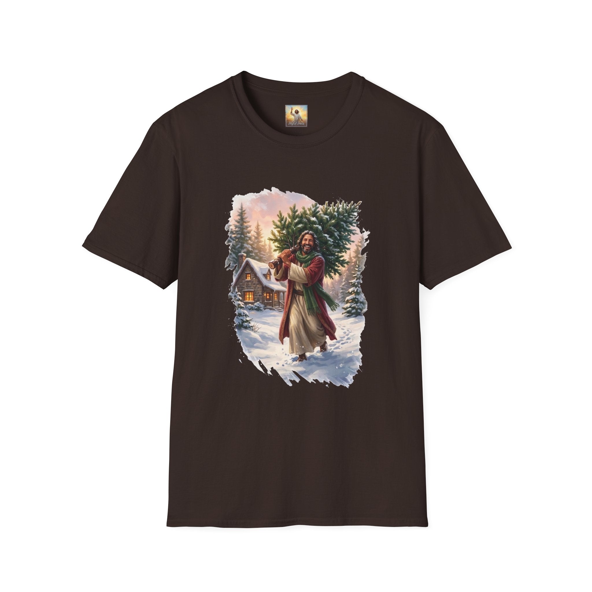 Jesus Christmas Tree Shirt | Jesus Carrying a Christmas Tree Christian Christmas Tee | Joyful Jesus