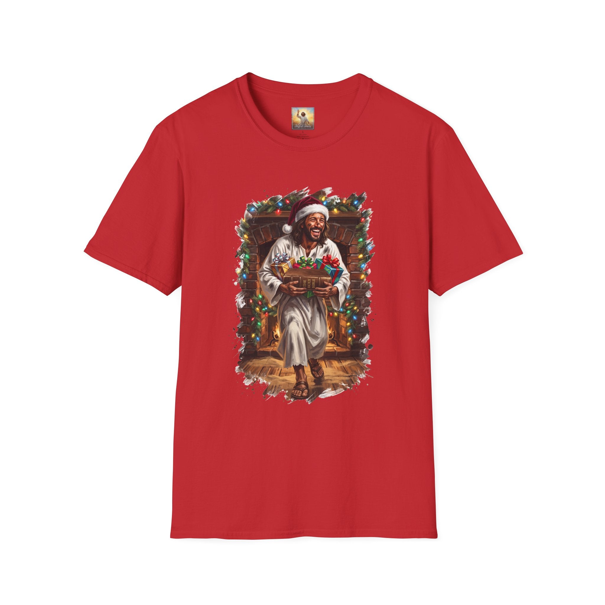 Jesus Santa Hat Shirt | Jesus Down the Chimney with Gifts Funny Christmas T Shirt | Joyful Jesus