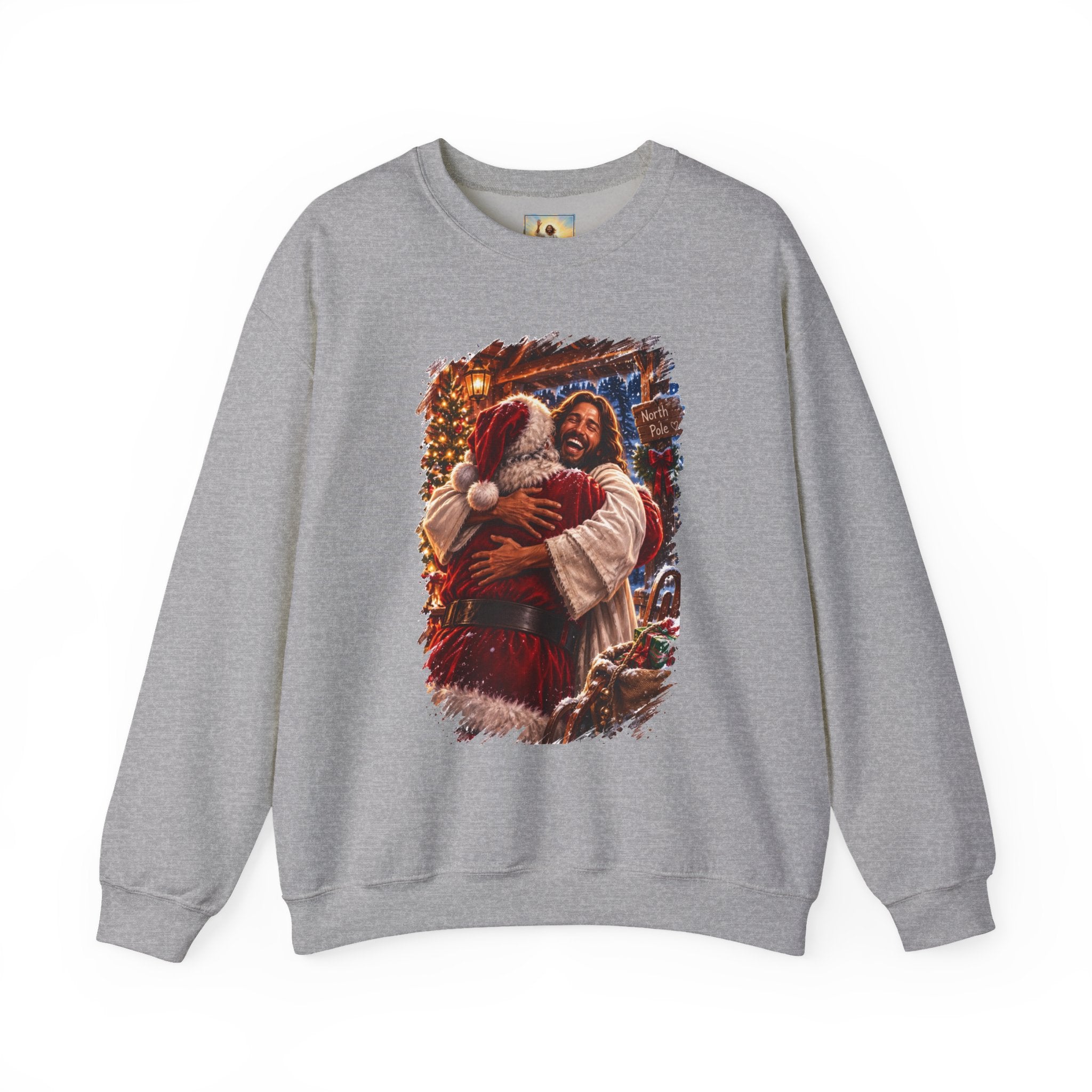 Jesus Hugging Santa Sweatshirt | Funny Christian Christmas Crewneck Sweatshirt | Joyful Jesus