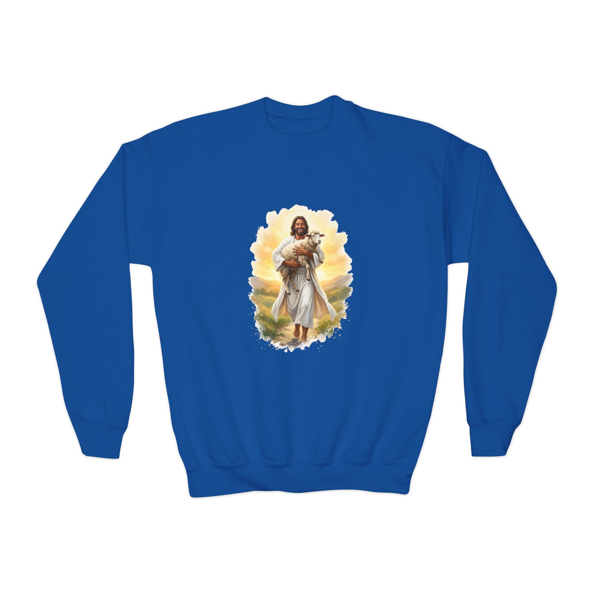 Kids Jesus Sweatshirt | Lost Sheep Good Shepherd Christian Kids Crewneck Sweatshirt | Joyful Jesus