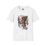 Jesus Christmas Tree Shirt | Jesus Carrying a Christmas Tree Christian Christmas Tee | Joyful Jesus