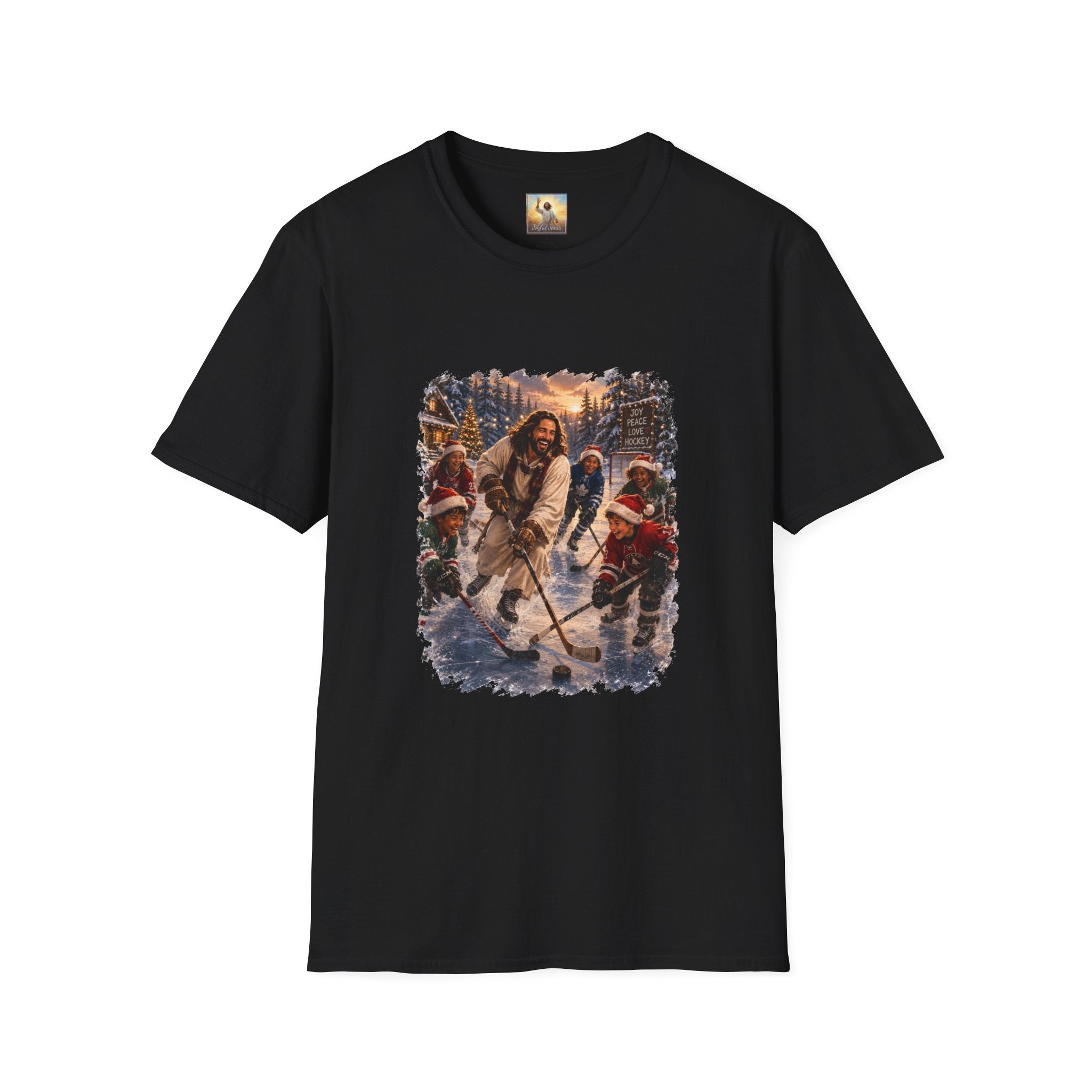 Jesus Hockey Shirt | Jesus Playing Hockey with Kids Christian Christmas T Shirt | Joyful Jesus