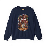Jesus Santa Hat Sweatshirt | Jesus Down the Chimney with Gifts Funny Christmas Crewneck | Joyful Jesus