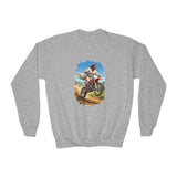 Kids Funny Jesus Sweatshirt | Jesus on a Dirtbike Christian Kids Crewneck Sweatshirt | Joyful Jesus
