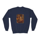 Kids Christmas Eve Jesus Sweatshirt | Jesus by the Fire with Sleeping Children Christian Kids Crewneck Sweatshirt | Joyful Jesus