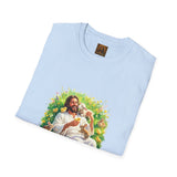 Jesus with Baby Animals Shirt, Easter Lamb Bunny Chick Art, Christian Spring Tee